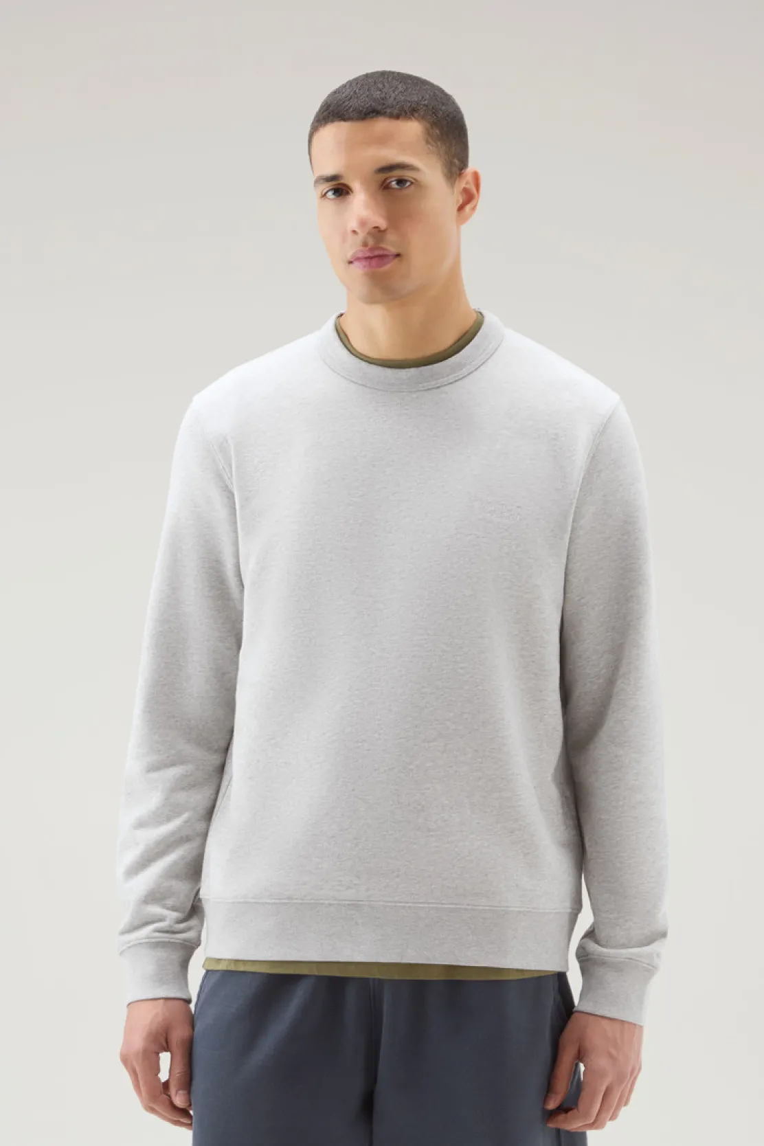 Felpe>Woolrich Felpa Girocollo In Misto Cotone Con Logo Ricamato Light Grey Melange