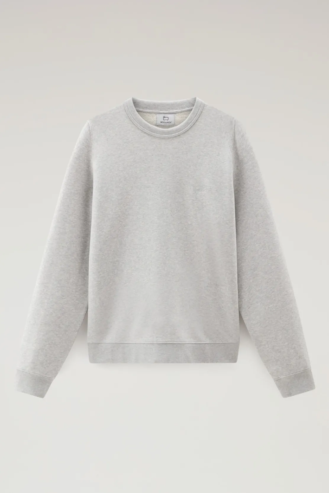 Felpe>Woolrich Felpa Girocollo In Misto Cotone Con Logo Ricamato Light Grey Melange