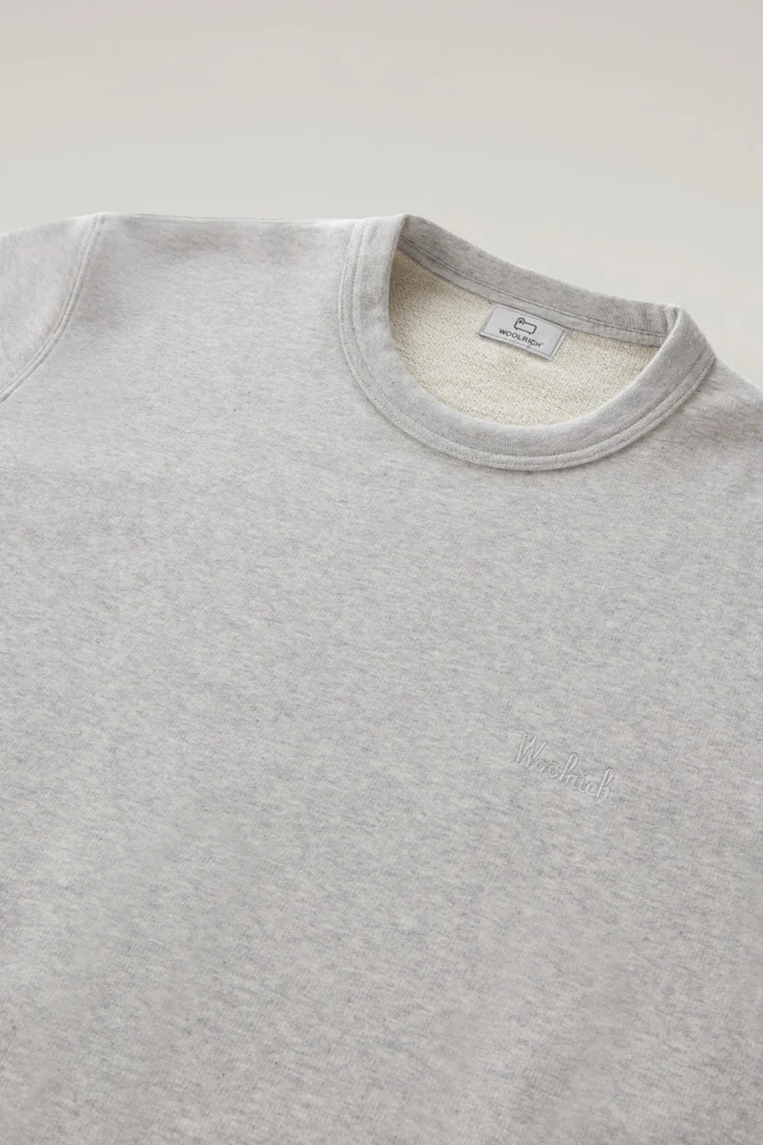 Felpe>Woolrich Felpa Girocollo In Misto Cotone Con Logo Ricamato Light Grey Melange