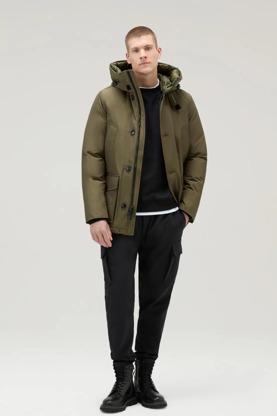 Felpe>Woolrich Felpa Girocollo In Misto Cotone Elasticizzato Black