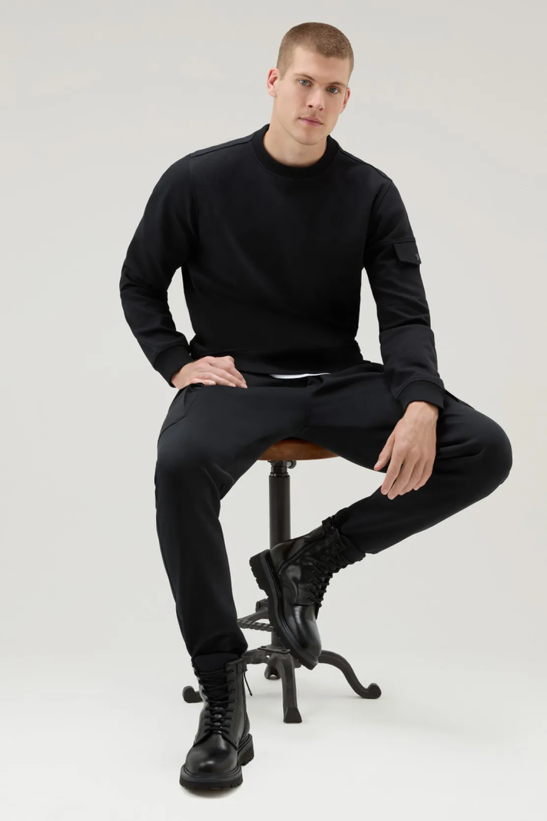 Felpe>Woolrich Felpa Girocollo In Misto Cotone Elasticizzato Black