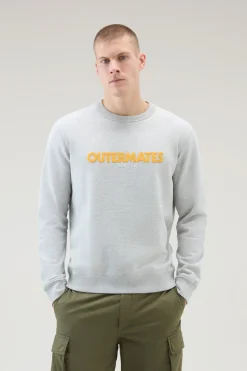 Felpe>Woolrich Felpa Girocollo In Puro Cotone Con Stampa A Rilievo Light Grey Melange