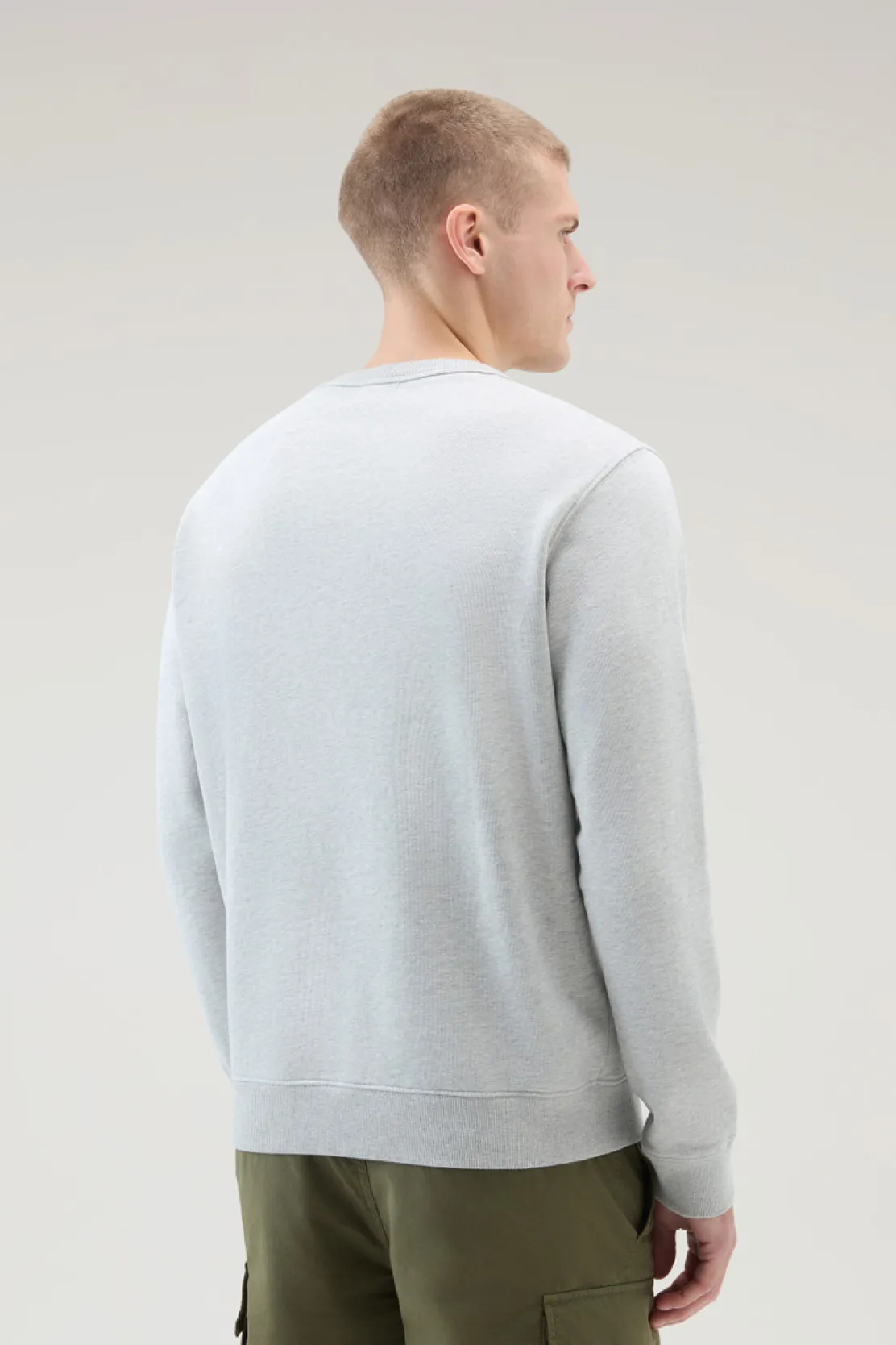 Felpe>Woolrich Felpa Girocollo In Puro Cotone Con Stampa A Rilievo Light Grey Melange