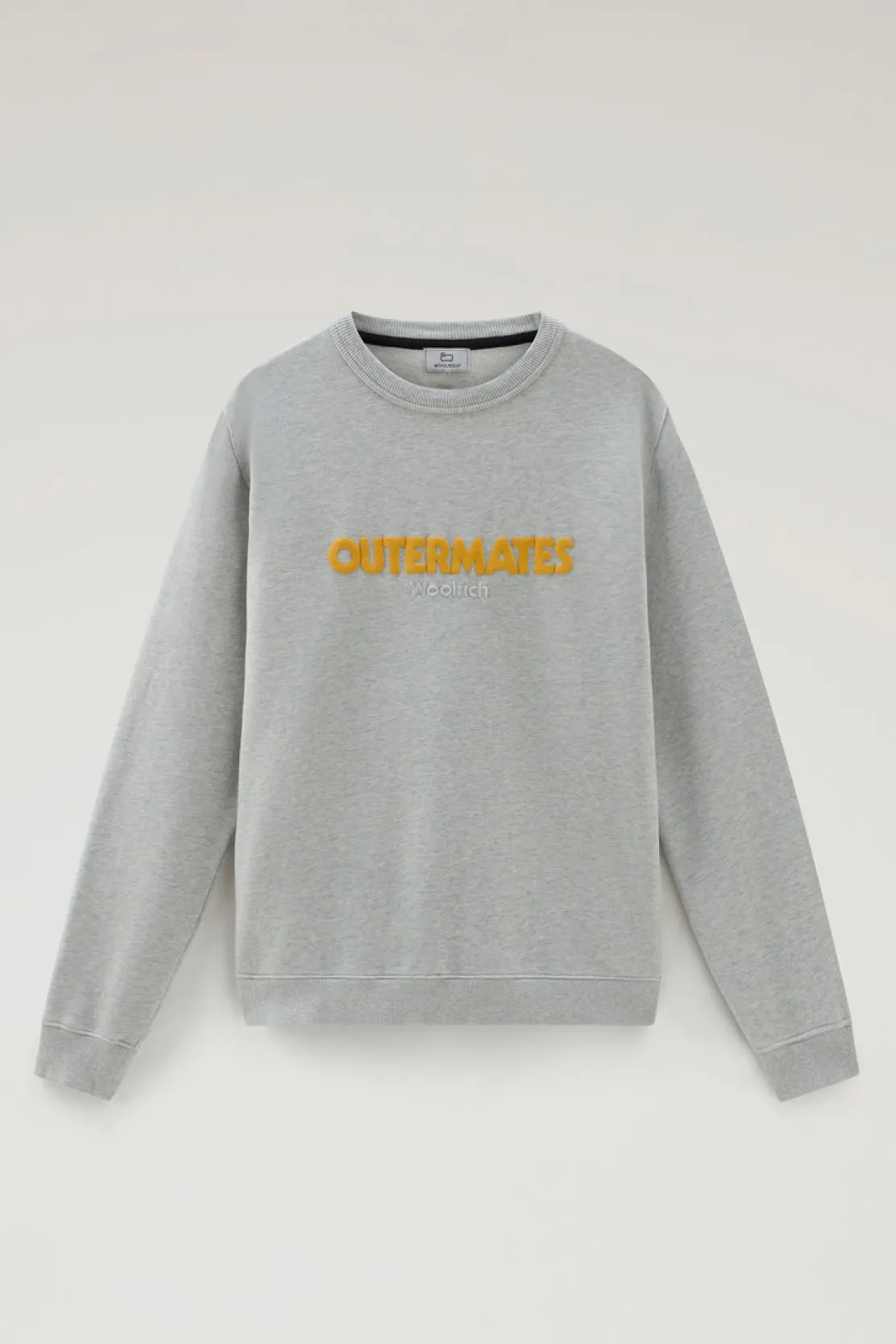 Felpe>Woolrich Felpa Girocollo In Puro Cotone Con Stampa A Rilievo Light Grey Melange
