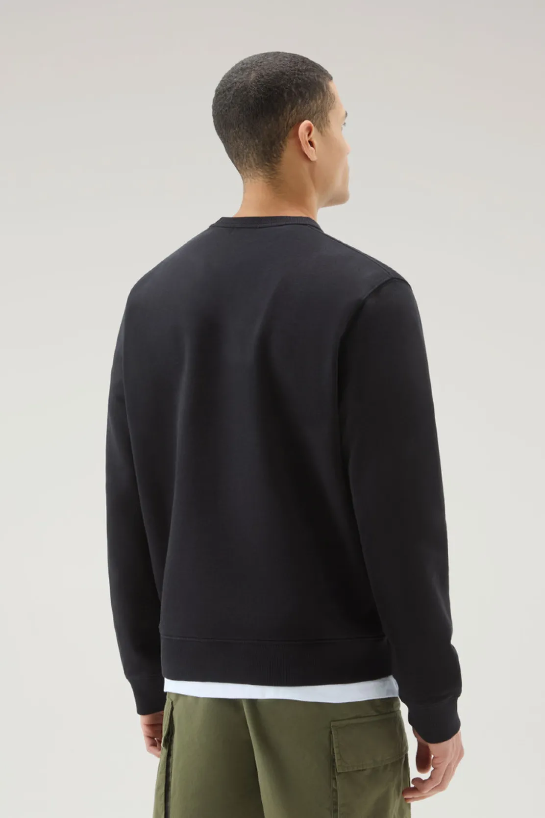 Felpe>Woolrich Felpa Girocollo In Puro Cotone Con Stampa A Rilievo Black