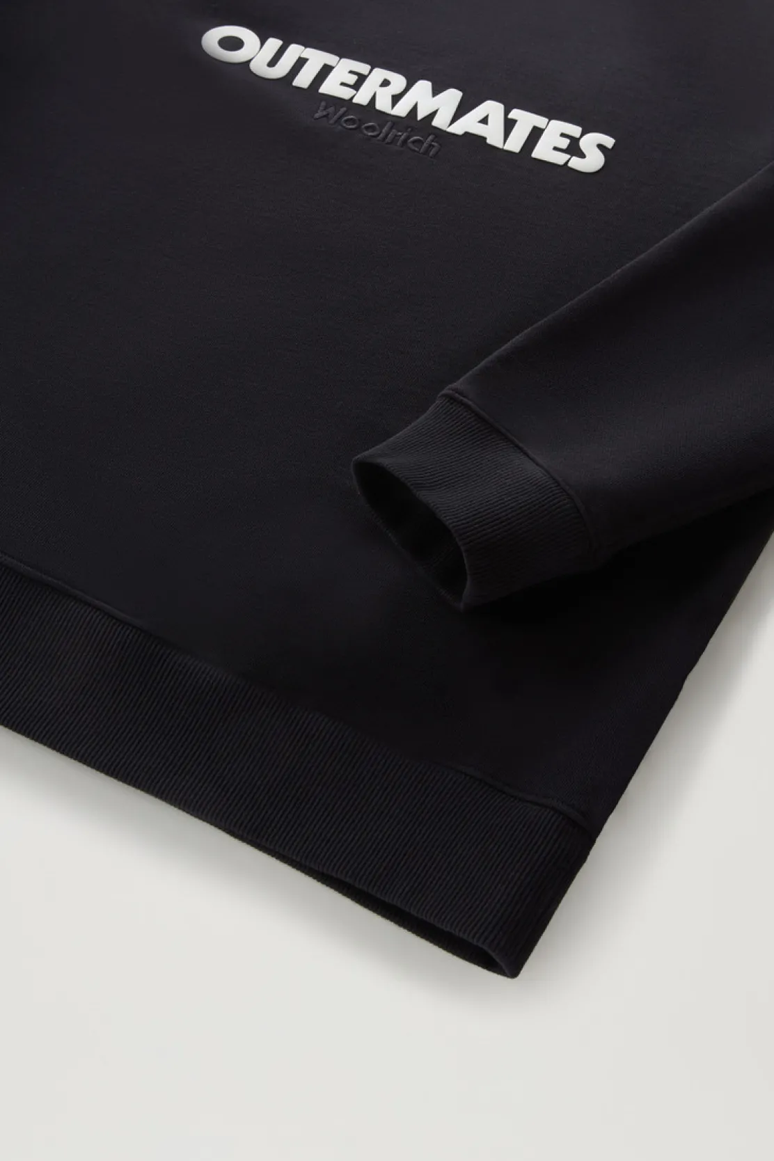 Felpe>Woolrich Felpa Girocollo In Puro Cotone Con Stampa A Rilievo Black