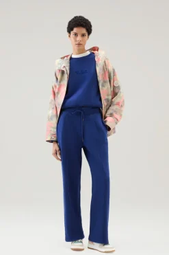 Felpe>Woolrich Felpa Girocollo In Puro Cotone Con Logo Ricamato Twilight Blue