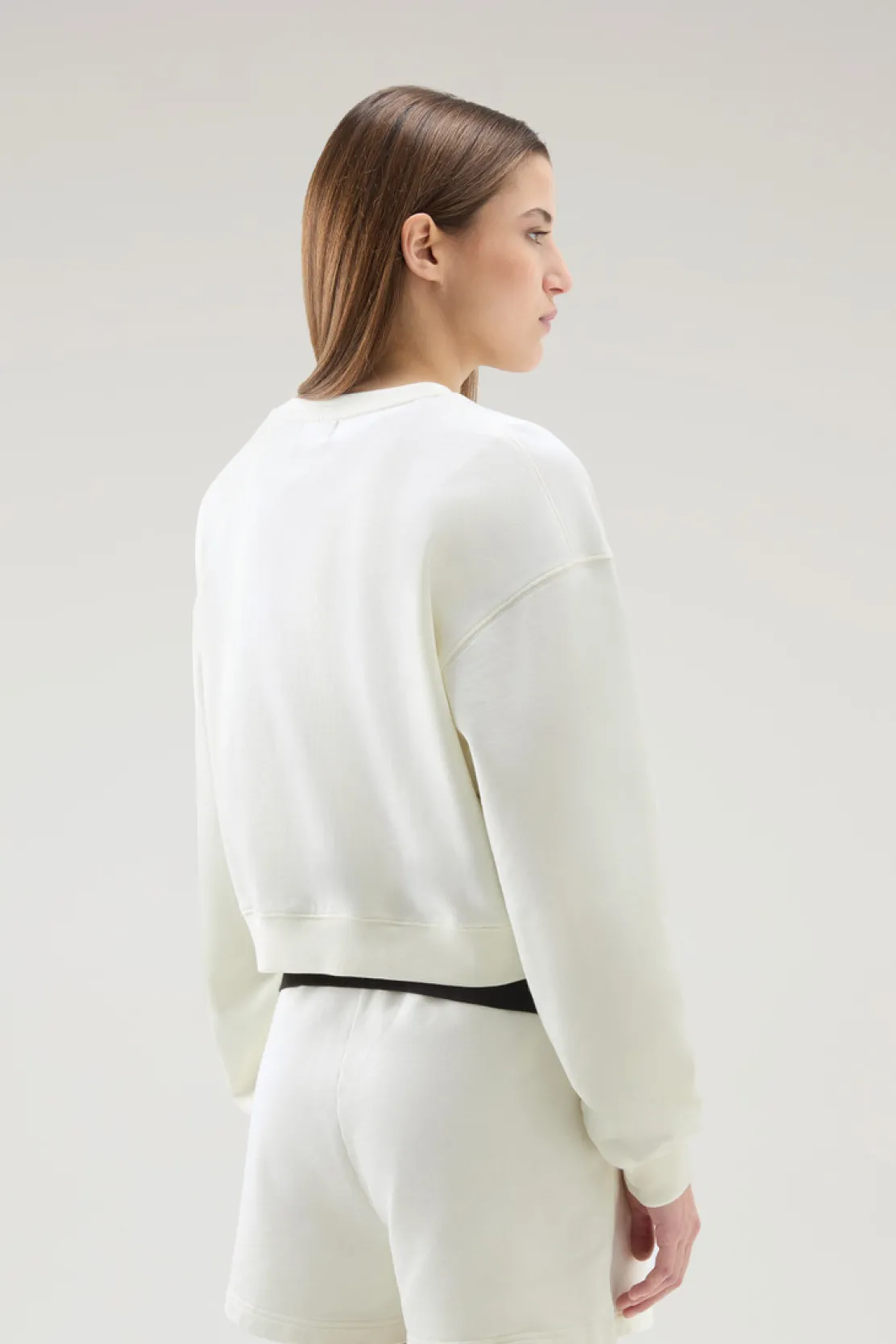 Felpe>Woolrich Felpa Girocollo In Puro Cotone Con Logo Ricamato Plaster White