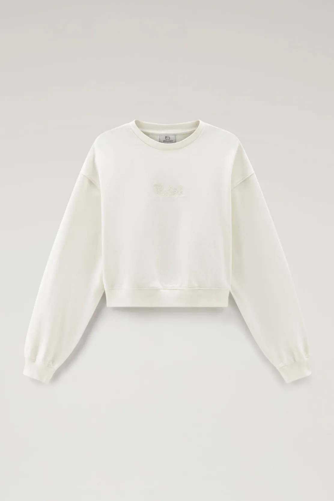 Felpe>Woolrich Felpa Girocollo In Puro Cotone Con Logo Ricamato Plaster White