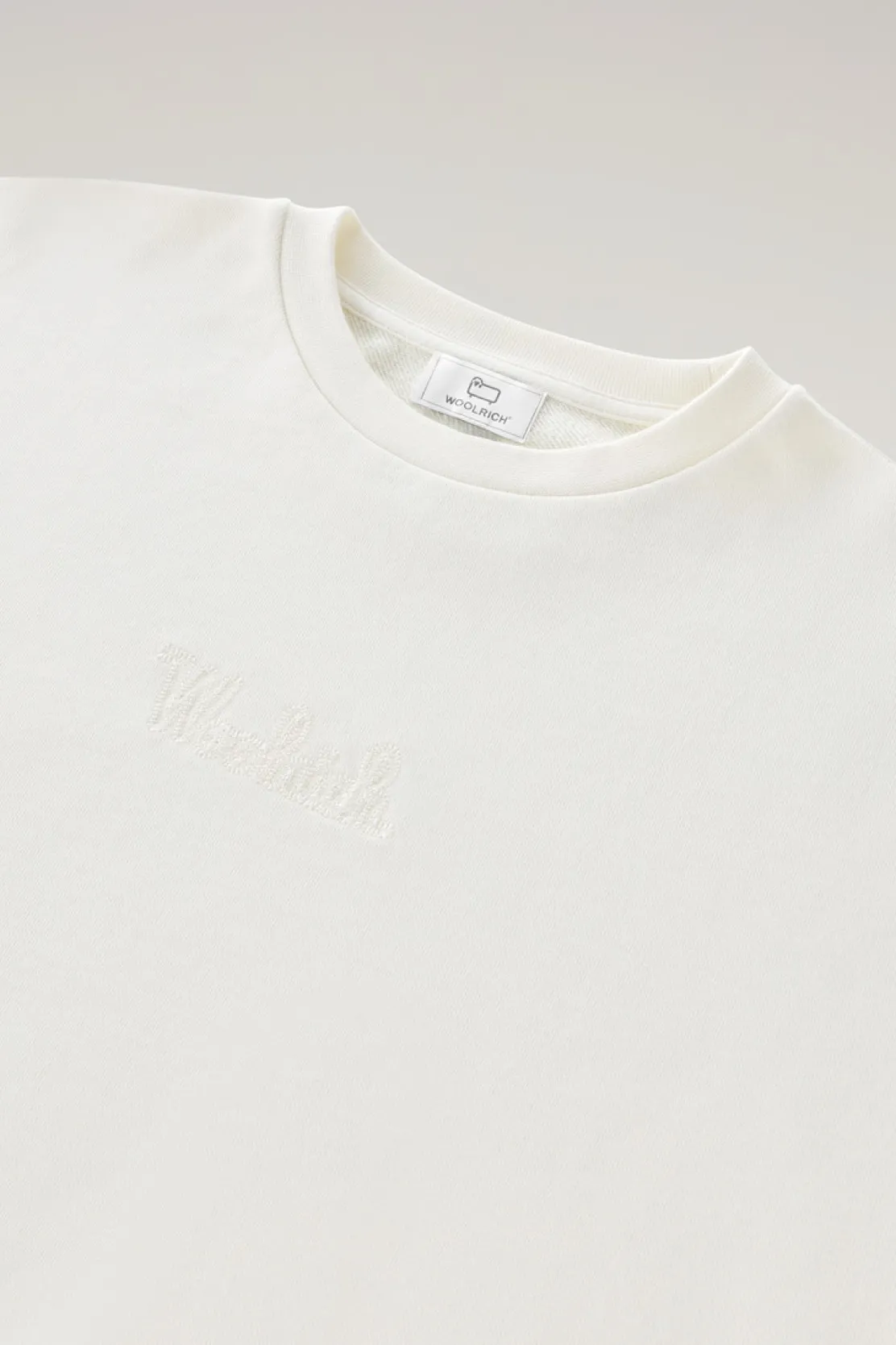 Felpe>Woolrich Felpa Girocollo In Puro Cotone Con Logo Ricamato Plaster White