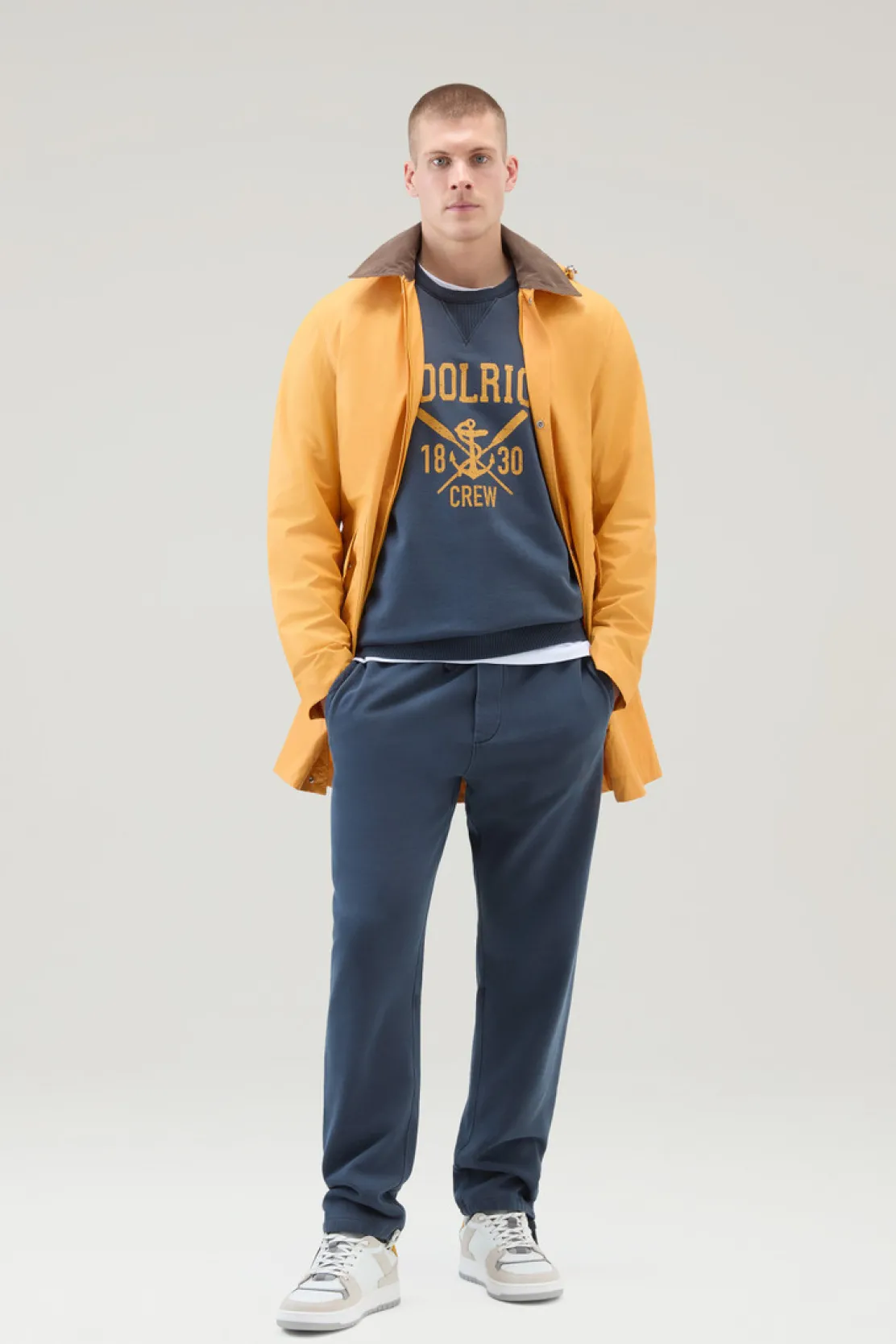 Felpe>Woolrich Felpa Girocollo Tinta In Capo In Puro Cotone Con Stampa Melton Blue