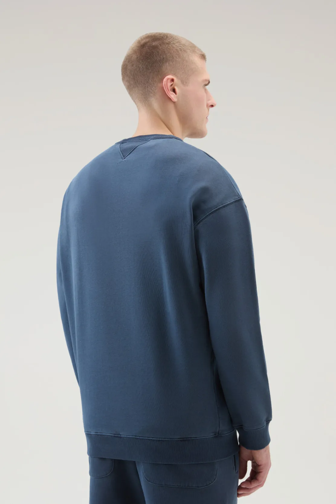 Felpe>Woolrich Felpa Girocollo Tinta In Capo In Puro Cotone Con Stampa Melton Blue