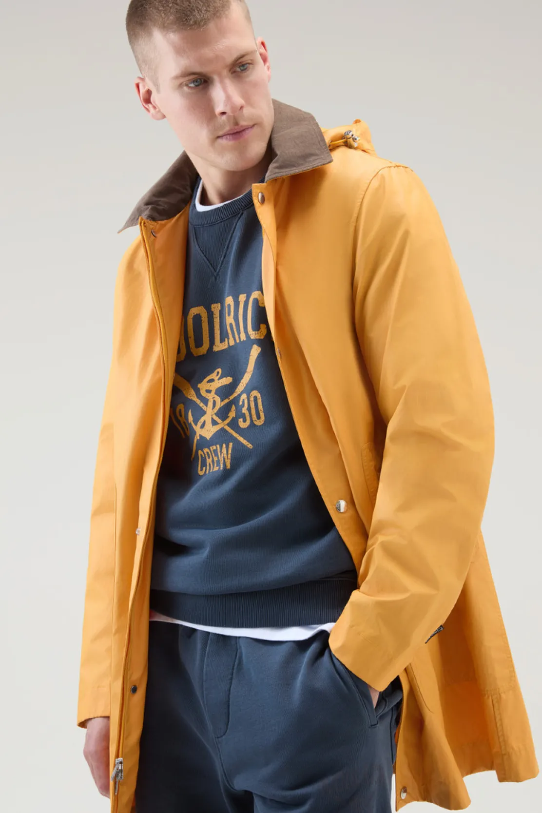 Felpe>Woolrich Felpa Girocollo Tinta In Capo In Puro Cotone Con Stampa Melton Blue