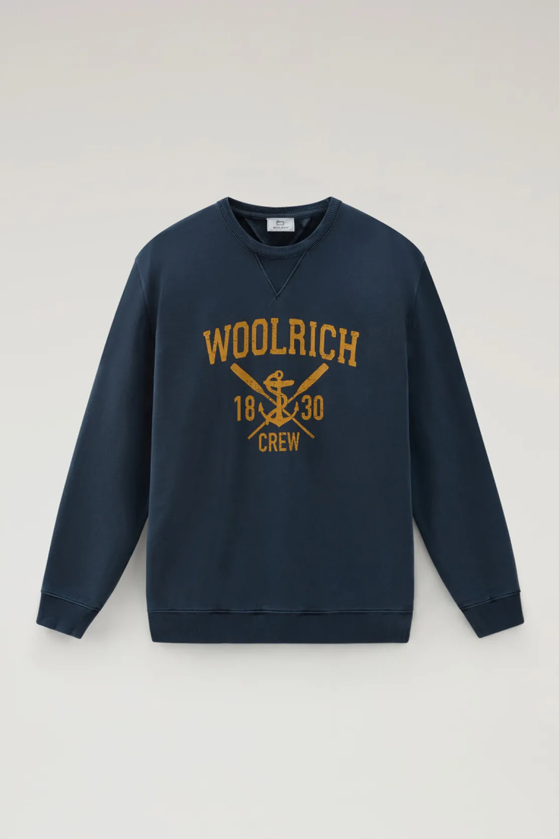 Felpe>Woolrich Felpa Girocollo Tinta In Capo In Puro Cotone Con Stampa Melton Blue