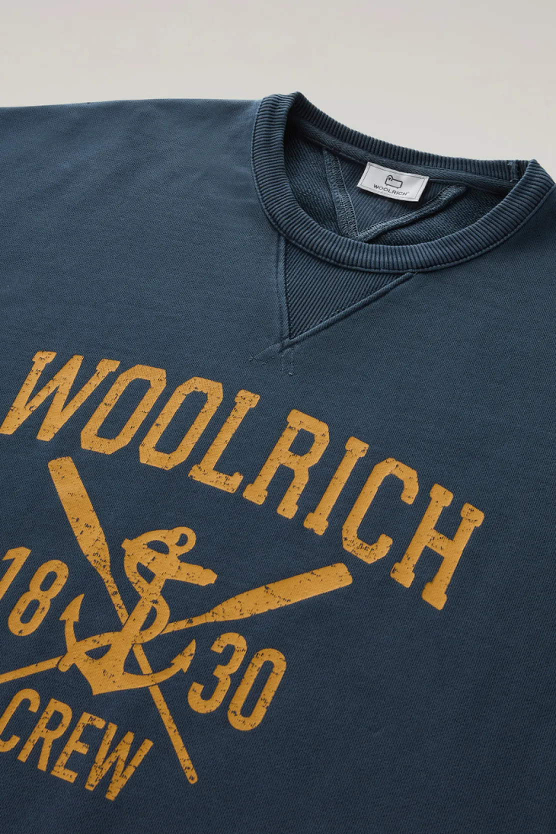 Felpe>Woolrich Felpa Girocollo Tinta In Capo In Puro Cotone Con Stampa Melton Blue