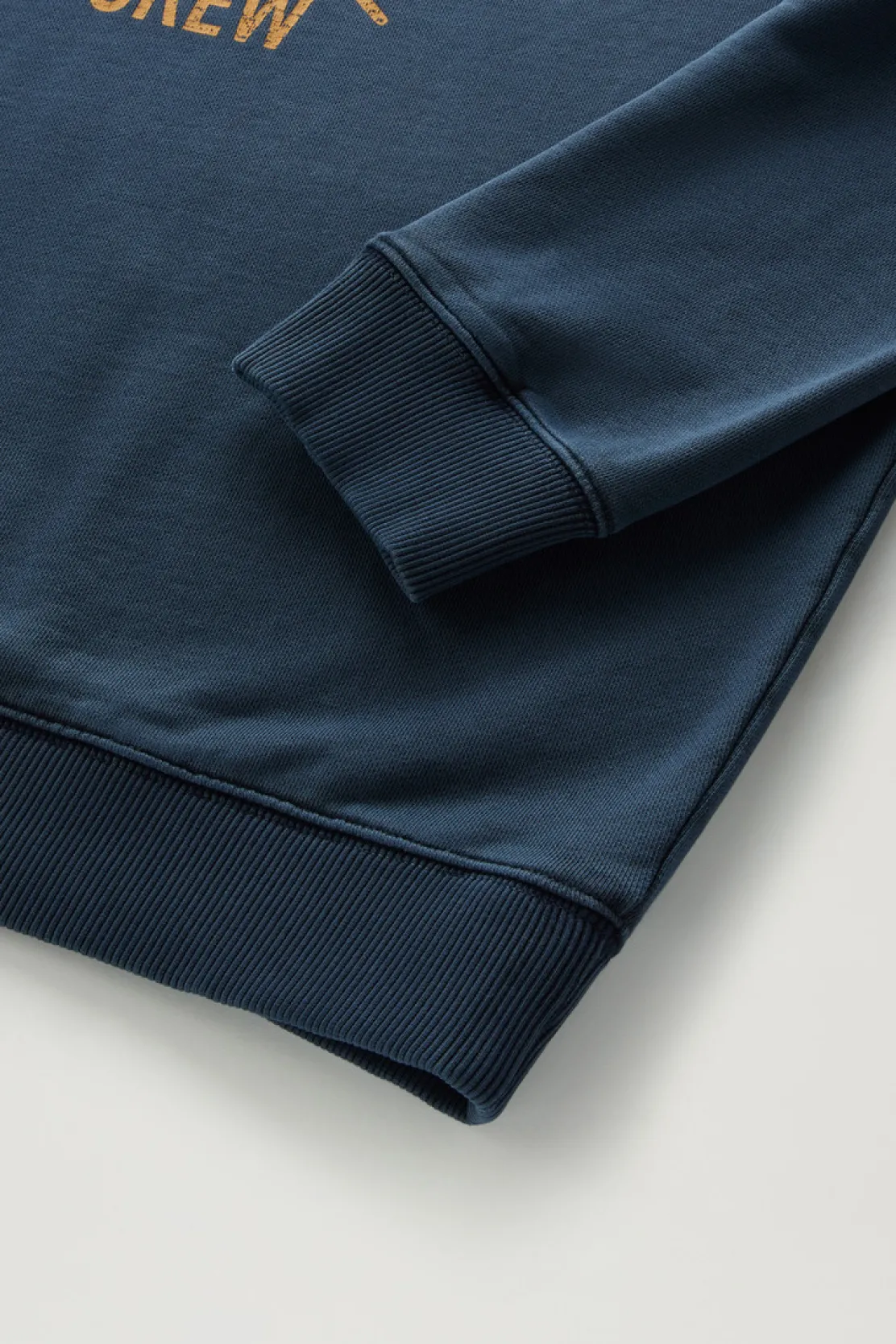 Felpe>Woolrich Felpa Girocollo Tinta In Capo In Puro Cotone Con Stampa Melton Blue