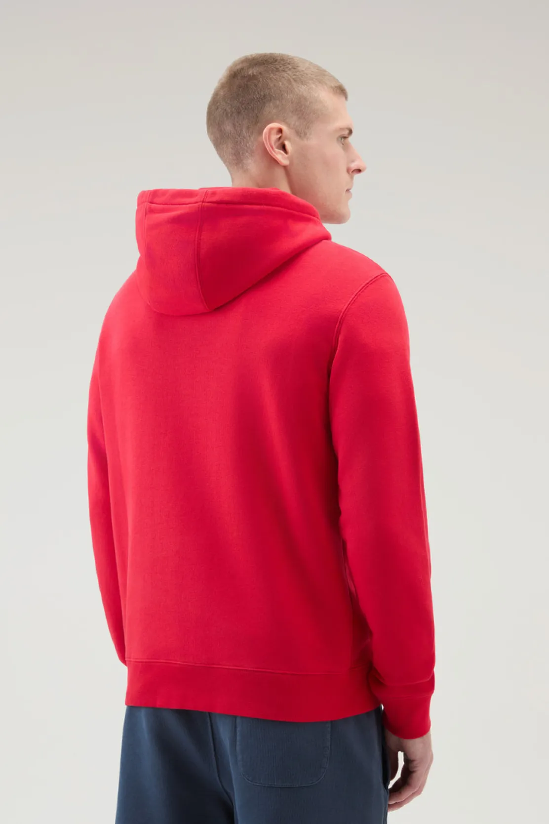 Felpe>Woolrich Felpa In Misto Cotone Con Cappuccio E Logo Ricamato Sky Red