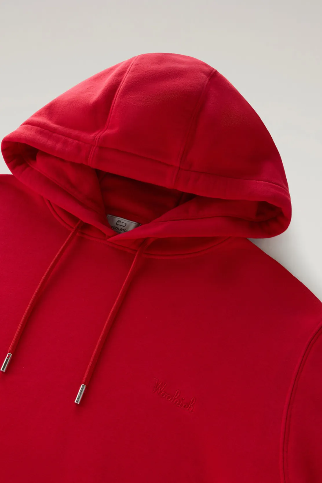 Felpe>Woolrich Felpa In Misto Cotone Con Cappuccio E Logo Ricamato Sky Red