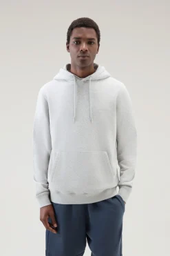 Felpe>Woolrich Felpa In Misto Cotone Con Cappuccio E Logo Ricamato Light Grey Melange
