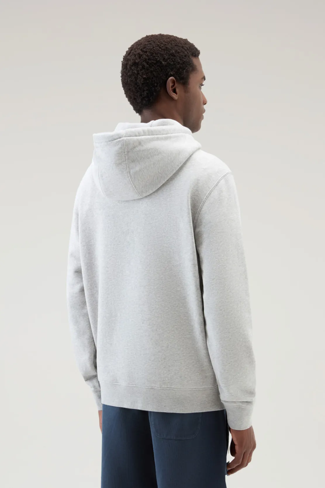 Felpe>Woolrich Felpa In Misto Cotone Con Cappuccio E Logo Ricamato Light Grey Melange