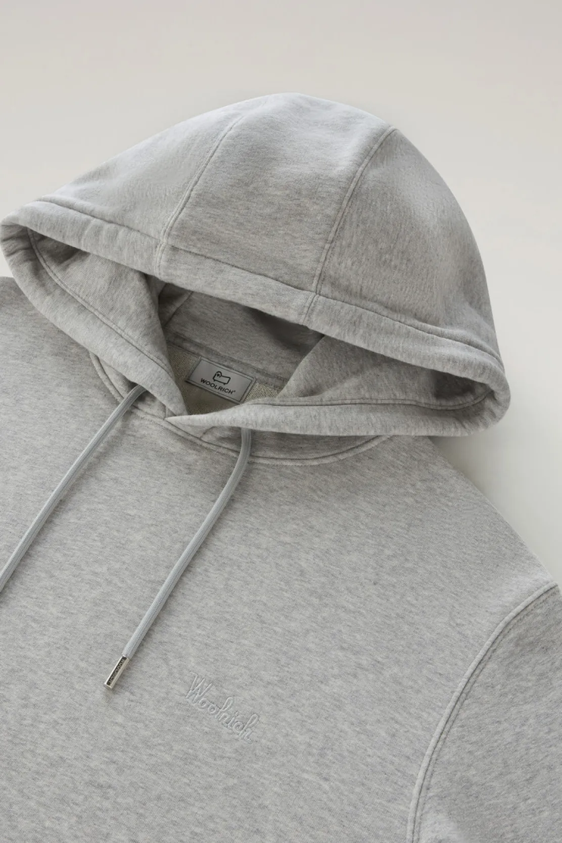 Felpe>Woolrich Felpa In Misto Cotone Con Cappuccio E Logo Ricamato Light Grey Melange