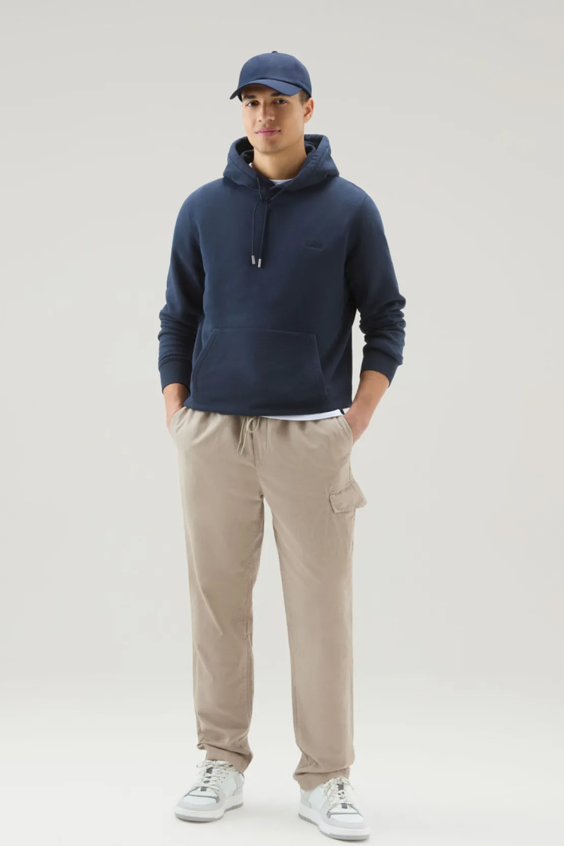 Felpe>Woolrich Felpa In Misto Cotone Con Cappuccio E Logo Ricamato Melton Blue