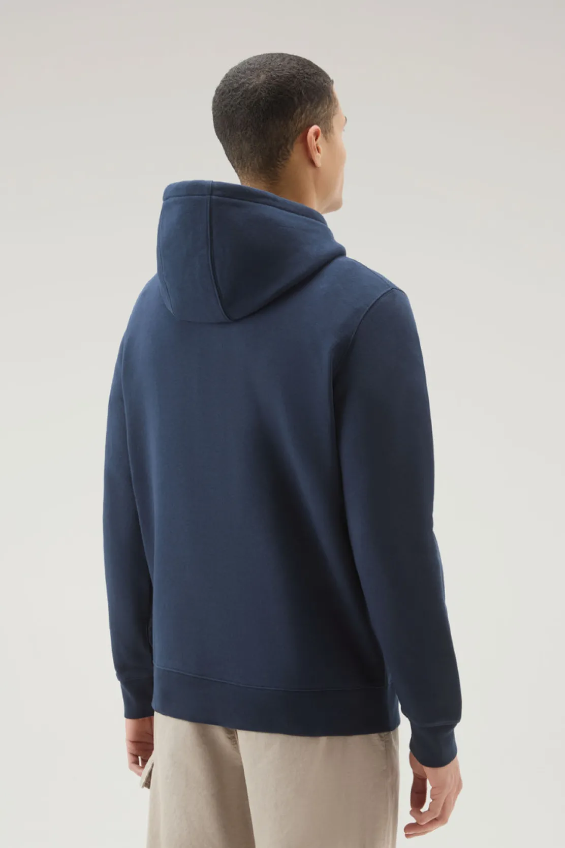 Felpe>Woolrich Felpa In Misto Cotone Con Cappuccio E Logo Ricamato Melton Blue
