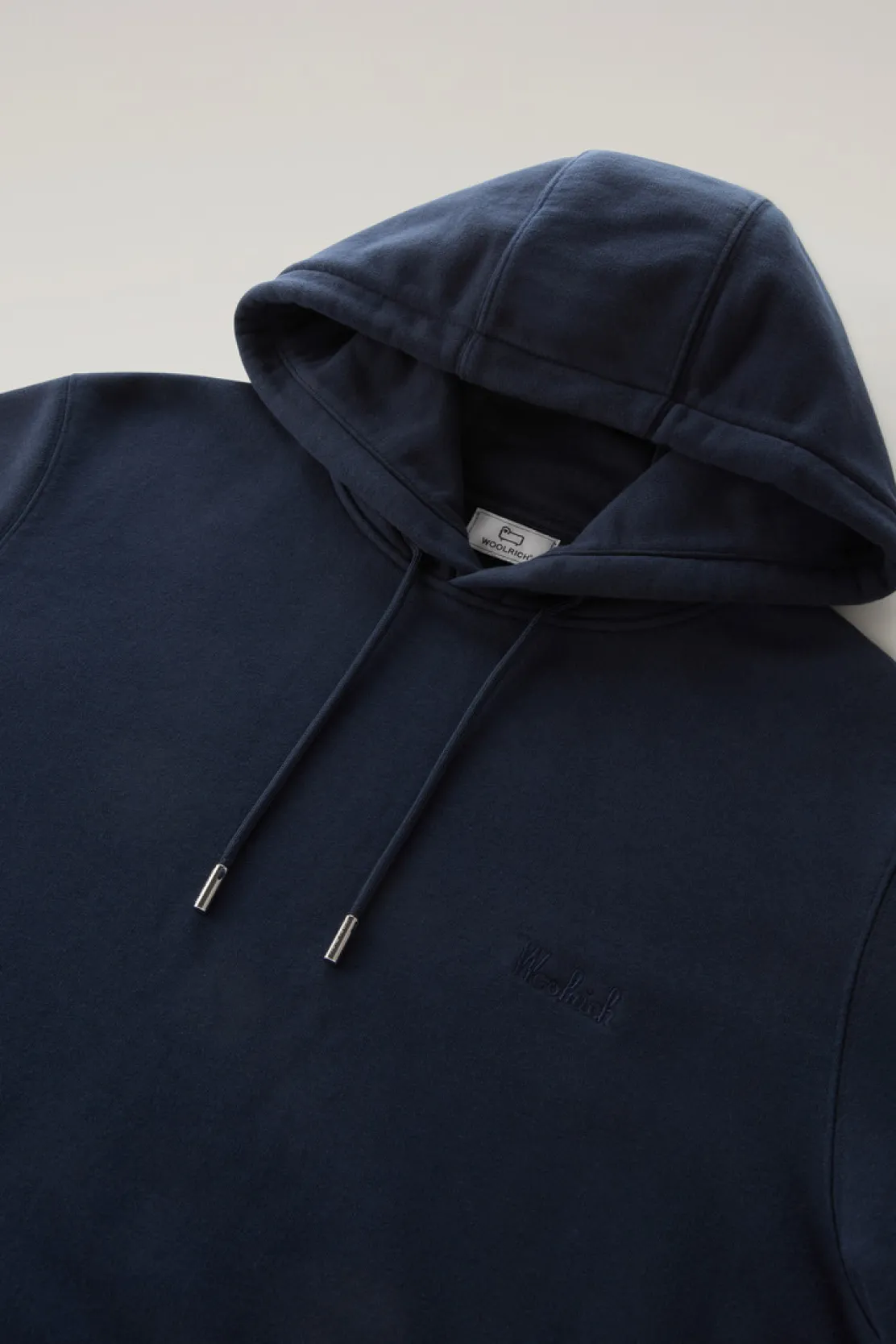 Felpe>Woolrich Felpa In Misto Cotone Con Cappuccio E Logo Ricamato Melton Blue