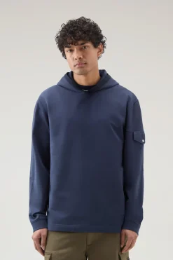 Felpe>Woolrich Felpa In Puro Cotone Con Cappuccio E Tasca Maritime Blue