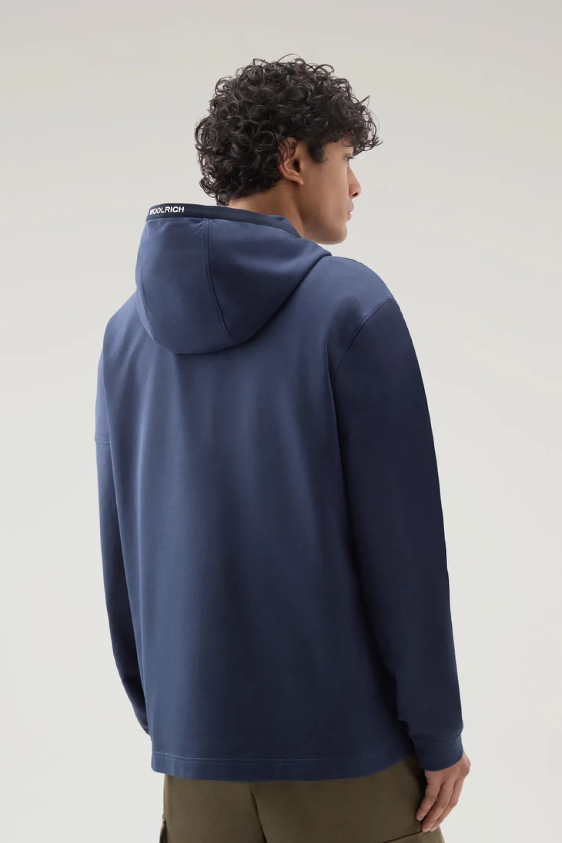 Felpe>Woolrich Felpa In Puro Cotone Con Cappuccio E Tasca Maritime Blue