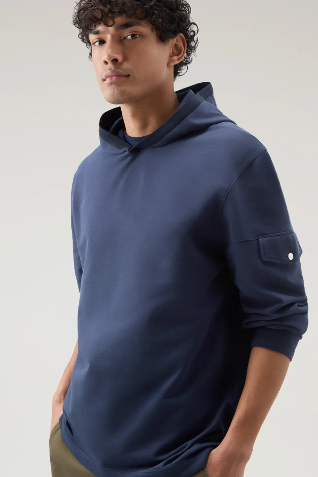 Felpe>Woolrich Felpa In Puro Cotone Con Cappuccio E Tasca Maritime Blue