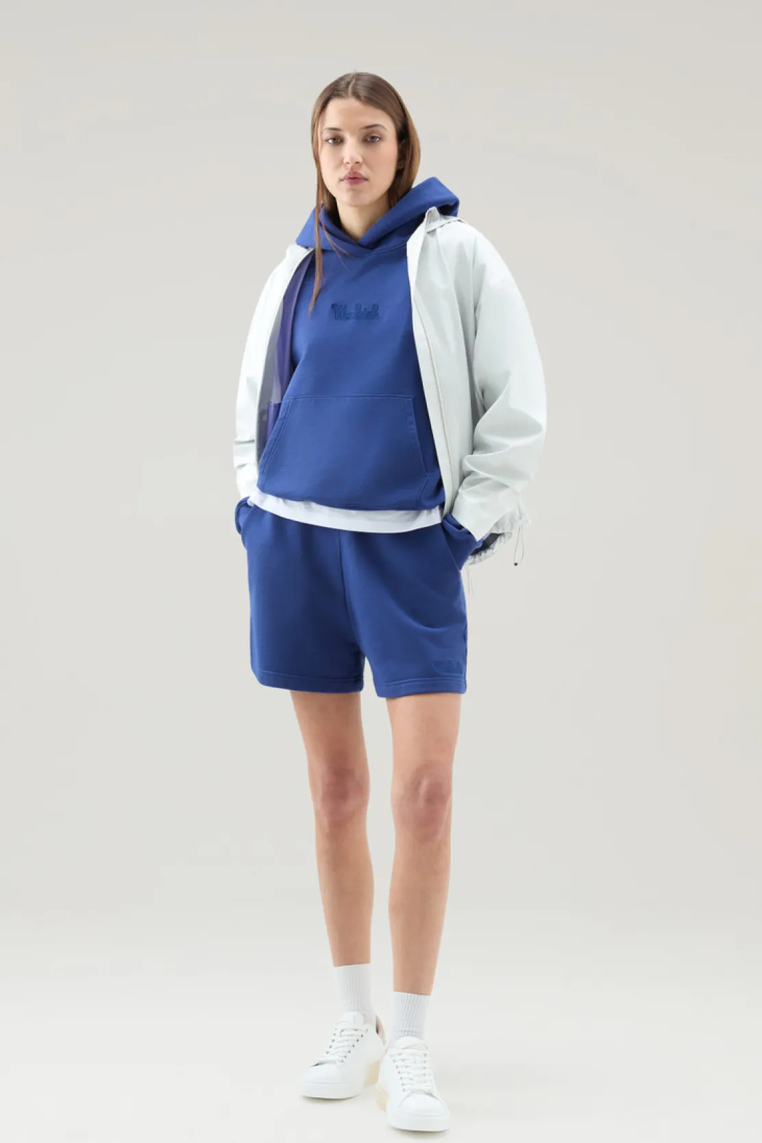 Felpe>Woolrich Felpa In Puro Cotone Con Cappuccio E Logo Ricamato Twilight Blue