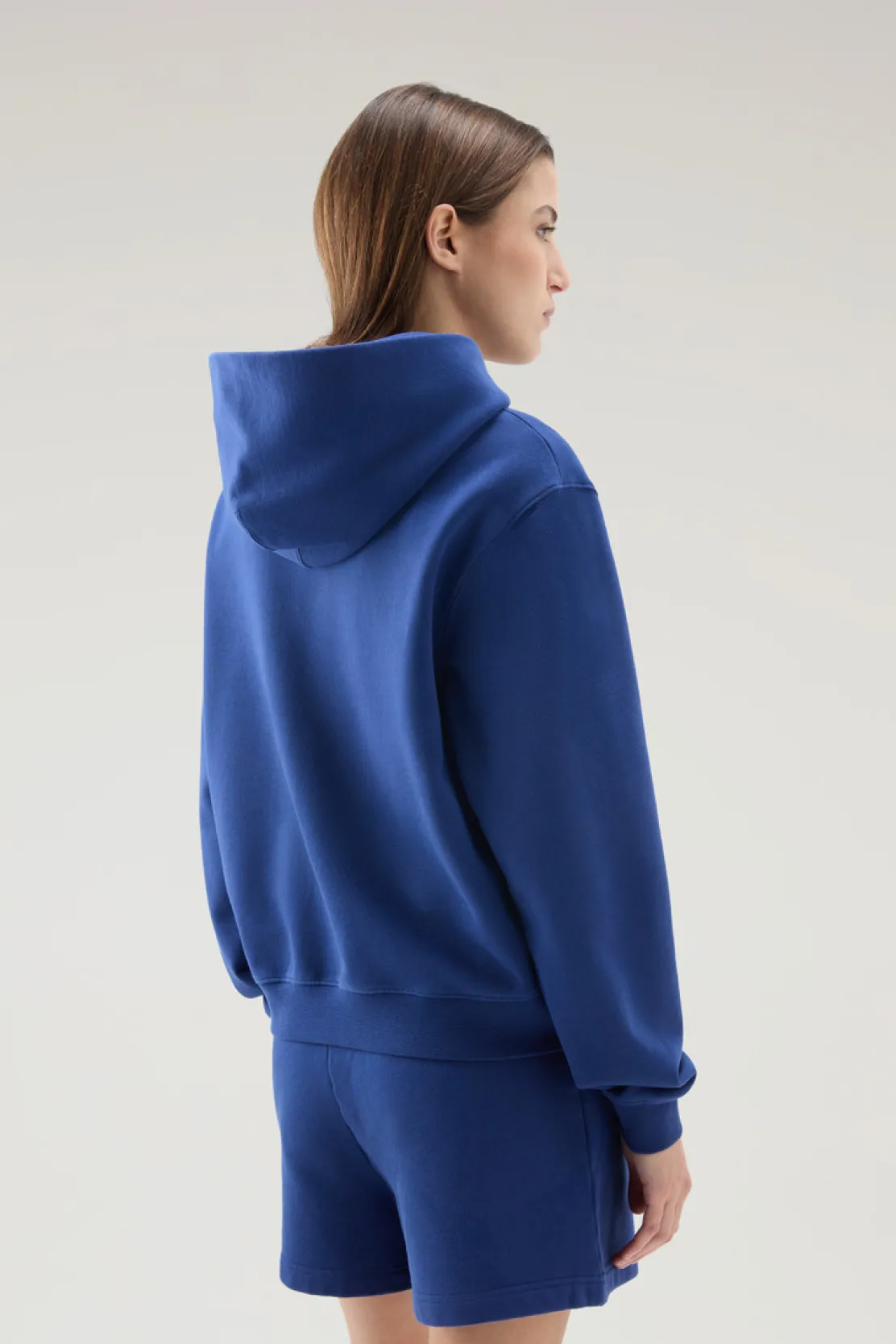 Felpe>Woolrich Felpa In Puro Cotone Con Cappuccio E Logo Ricamato Twilight Blue