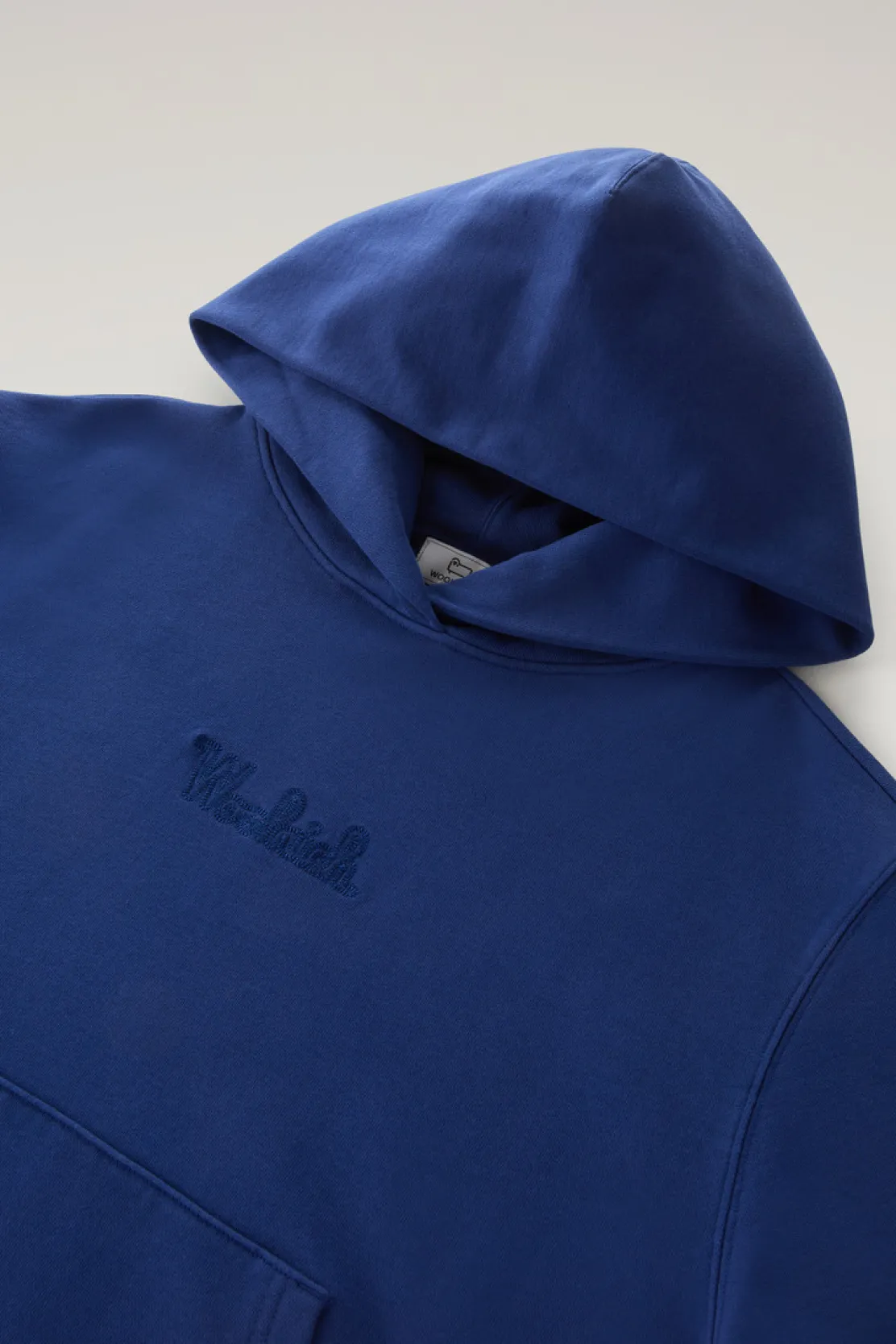 Felpe>Woolrich Felpa In Puro Cotone Con Cappuccio E Logo Ricamato Twilight Blue