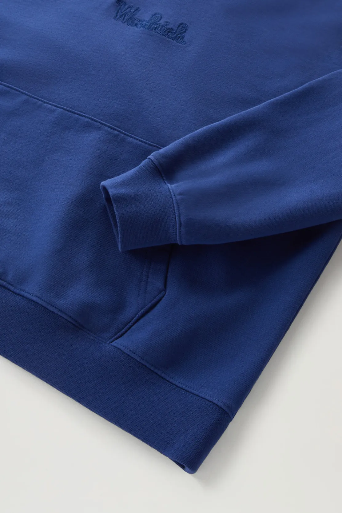Felpe>Woolrich Felpa In Puro Cotone Con Cappuccio E Logo Ricamato Twilight Blue