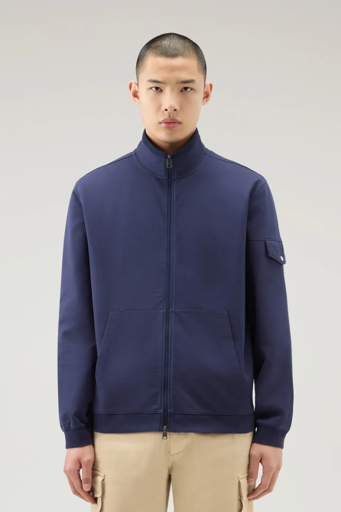 Felpe>Woolrich Felpa In Puro Cotone Con Zip E Collo Alto Maritime Blue