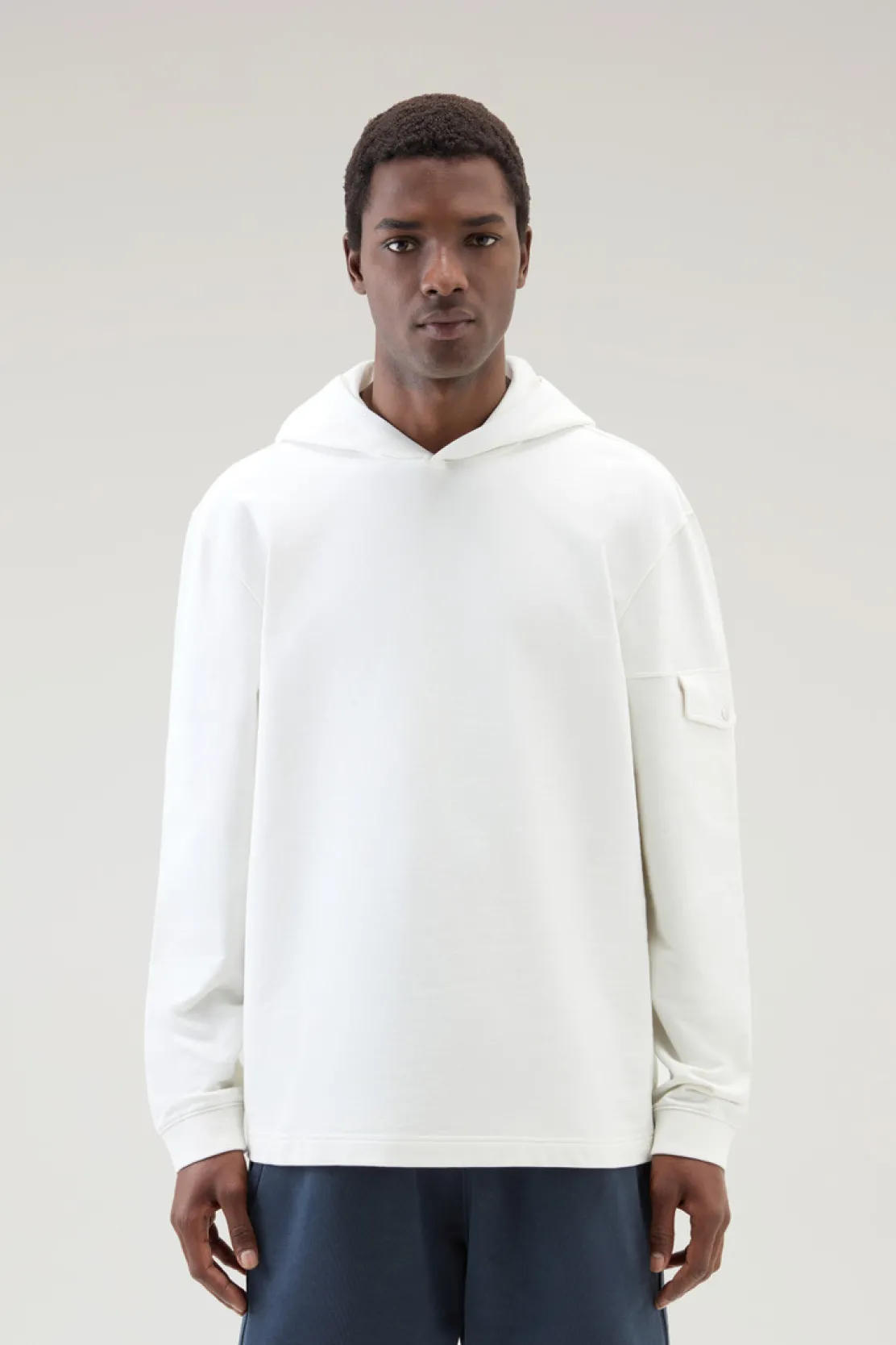Felpe>Woolrich Felpa In Puro Cotone Con Cappuccio E Tasca Stone