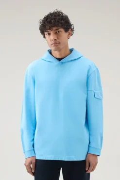 Felpe>Woolrich Felpa In Puro Cotone Con Cappuccio E Tasca Alaskan Blue
