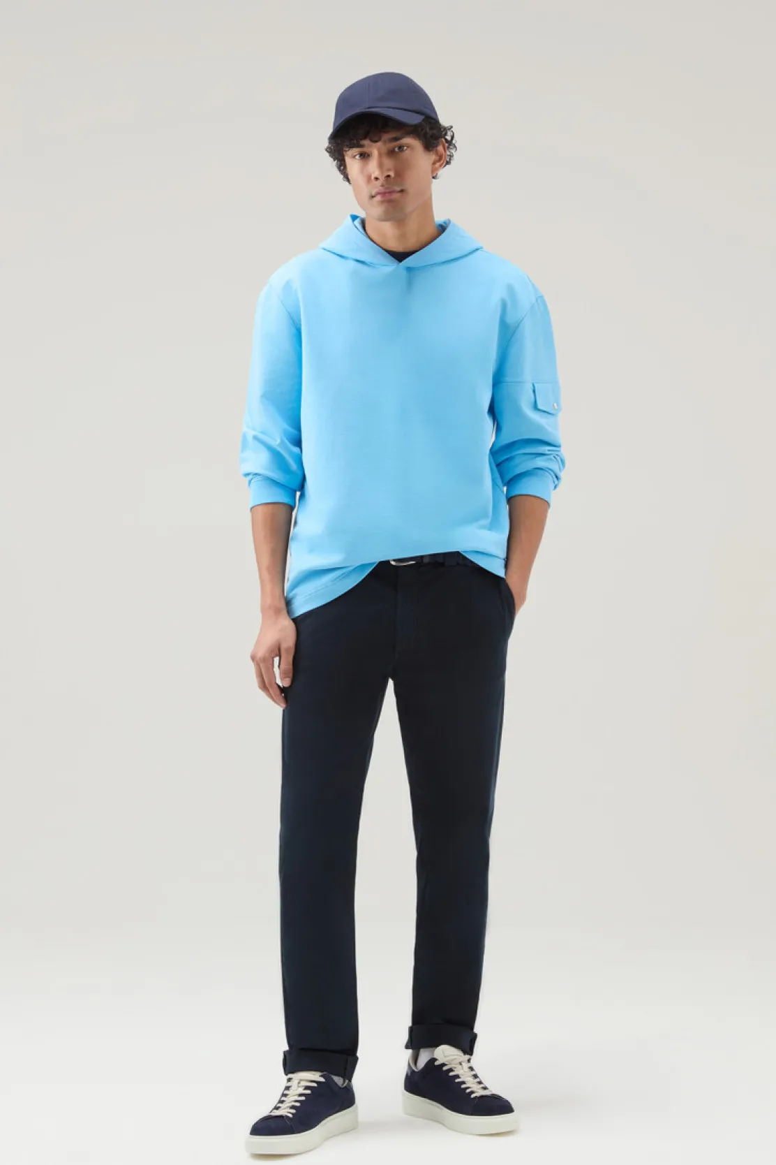 Felpe>Woolrich Felpa In Puro Cotone Con Cappuccio E Tasca Alaskan Blue