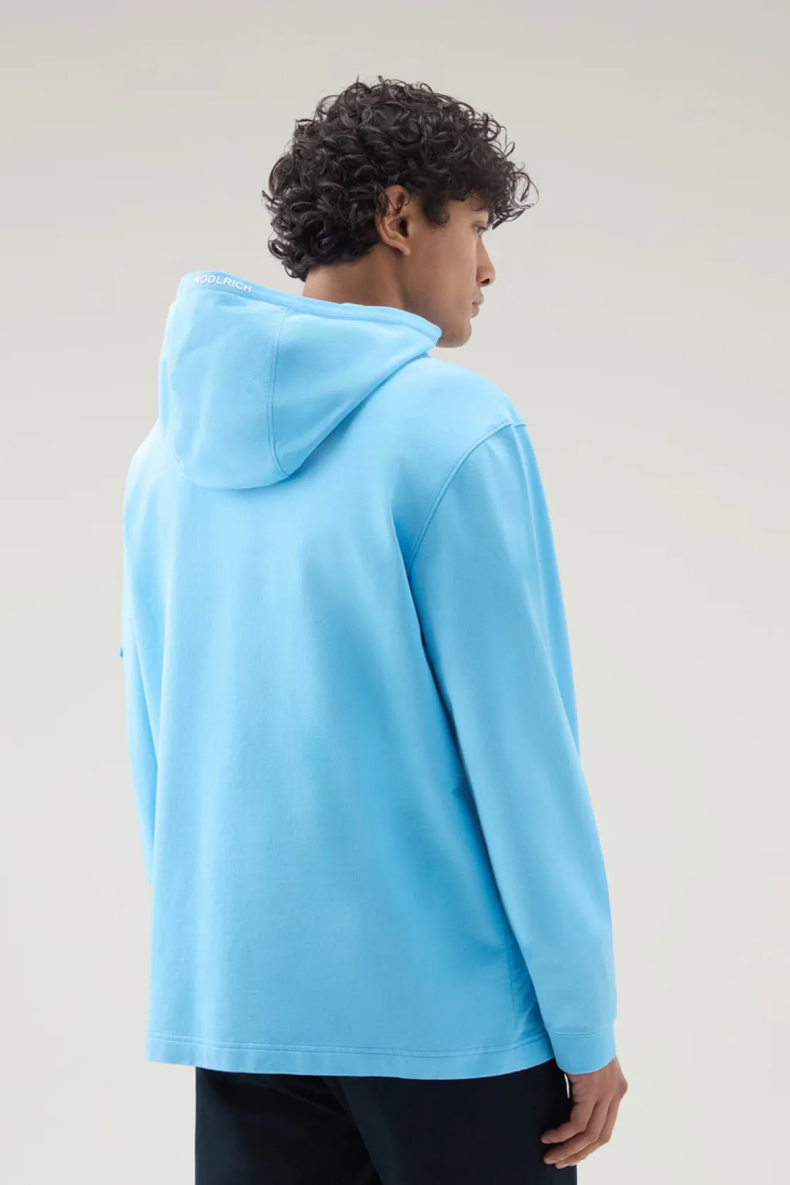Felpe>Woolrich Felpa In Puro Cotone Con Cappuccio E Tasca Alaskan Blue