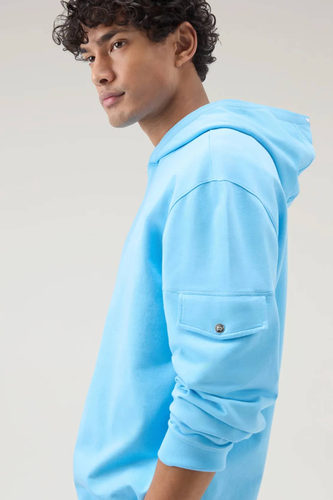 Felpe>Woolrich Felpa In Puro Cotone Con Cappuccio E Tasca Alaskan Blue