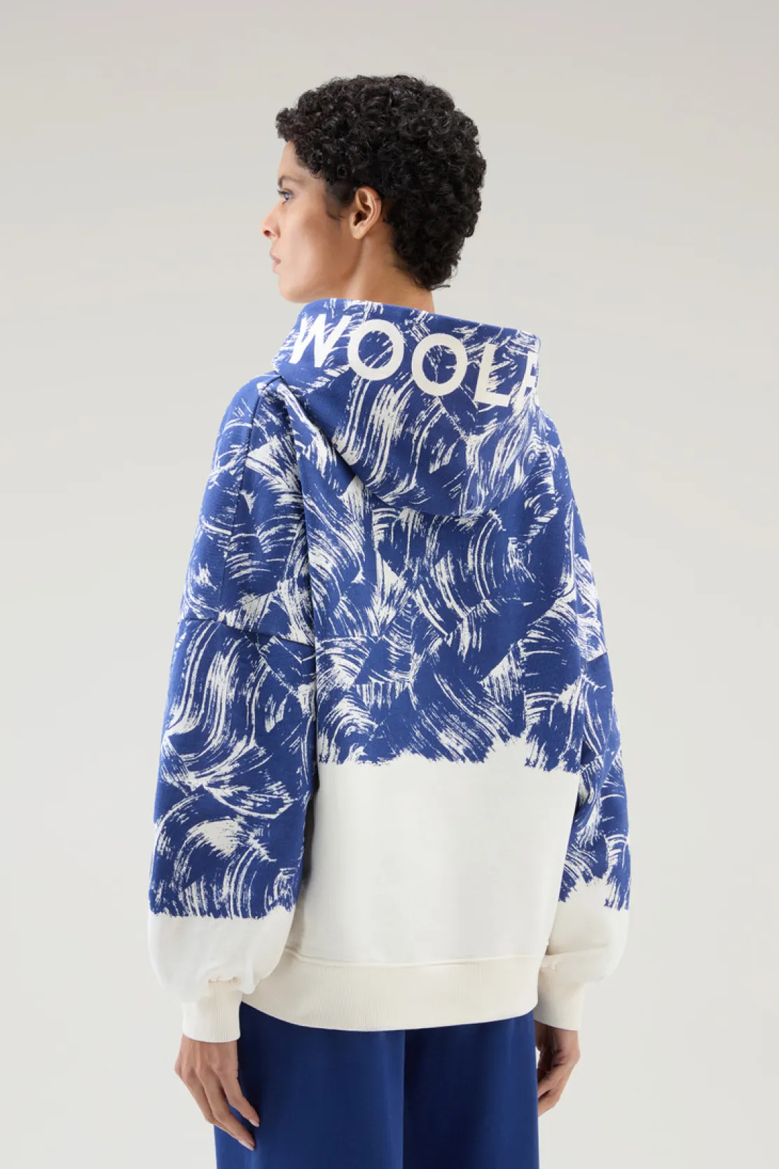 Felpe>Woolrich Felpa In Puro Cotone Con Stampa E Cappuccio Twilight Blue Wave