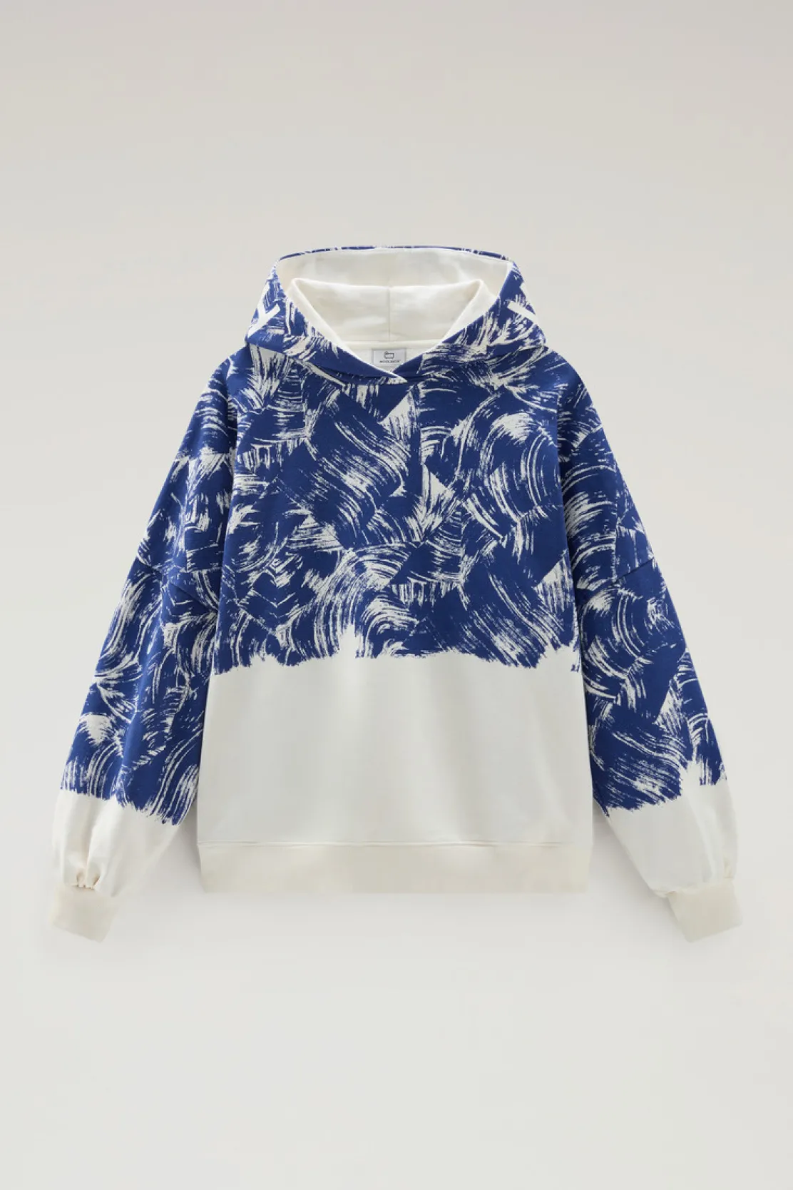 Felpe>Woolrich Felpa In Puro Cotone Con Stampa E Cappuccio Twilight Blue Wave