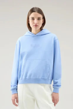 Felpe>Woolrich Felpa In Puro Cotone Con Cappuccio E Logo Ricamato Sea Breeze