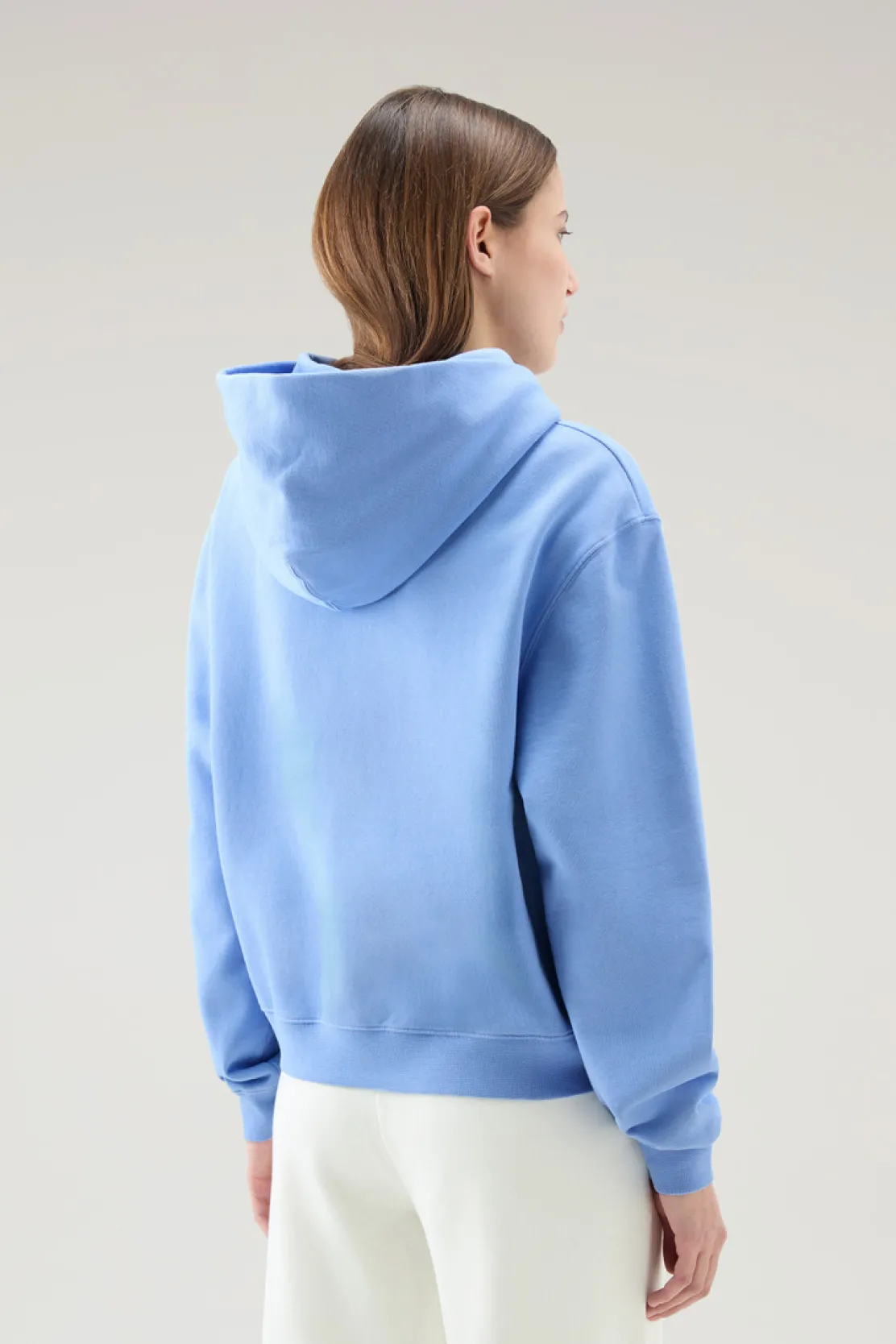 Felpe>Woolrich Felpa In Puro Cotone Con Cappuccio E Logo Ricamato Sea Breeze