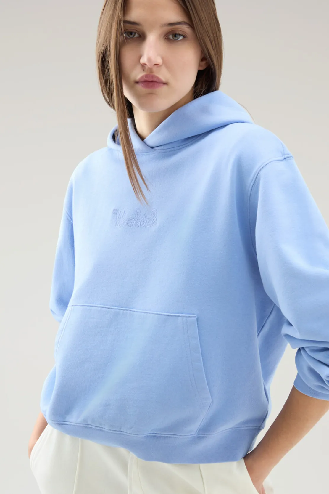 Felpe>Woolrich Felpa In Puro Cotone Con Cappuccio E Logo Ricamato Sea Breeze