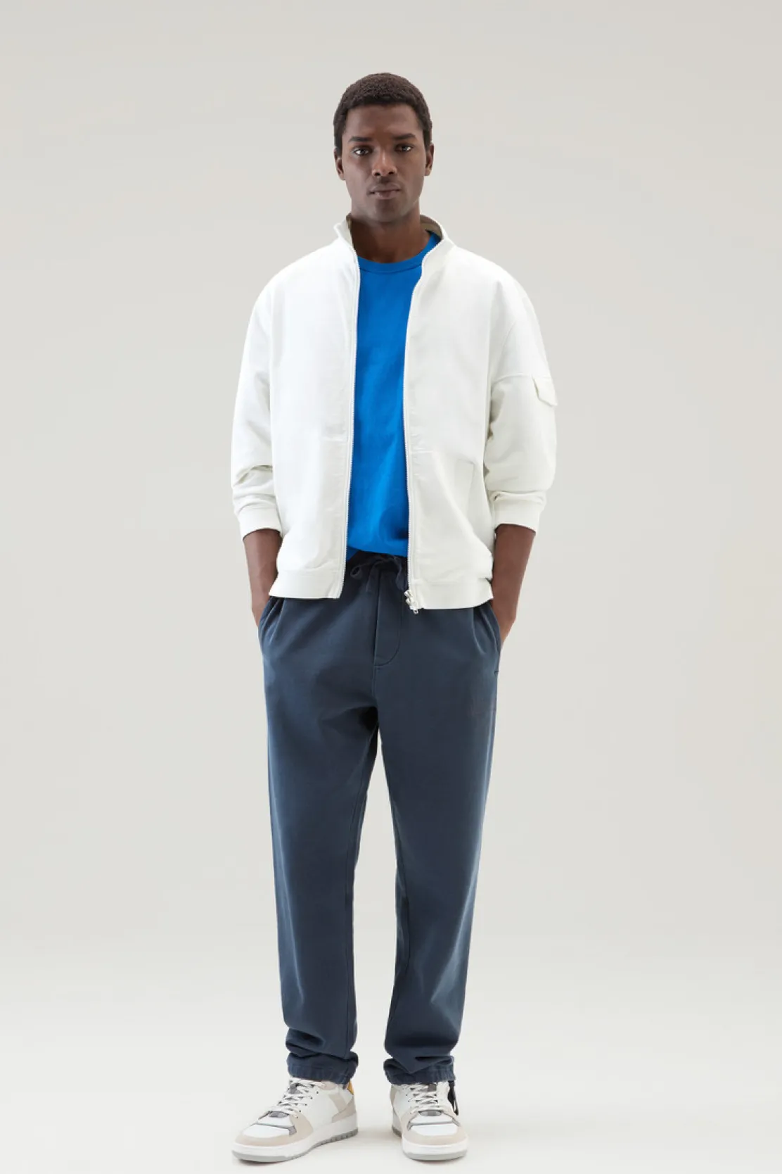 Felpe>Woolrich Felpa In Puro Cotone Con Zip E Collo Alto Stone