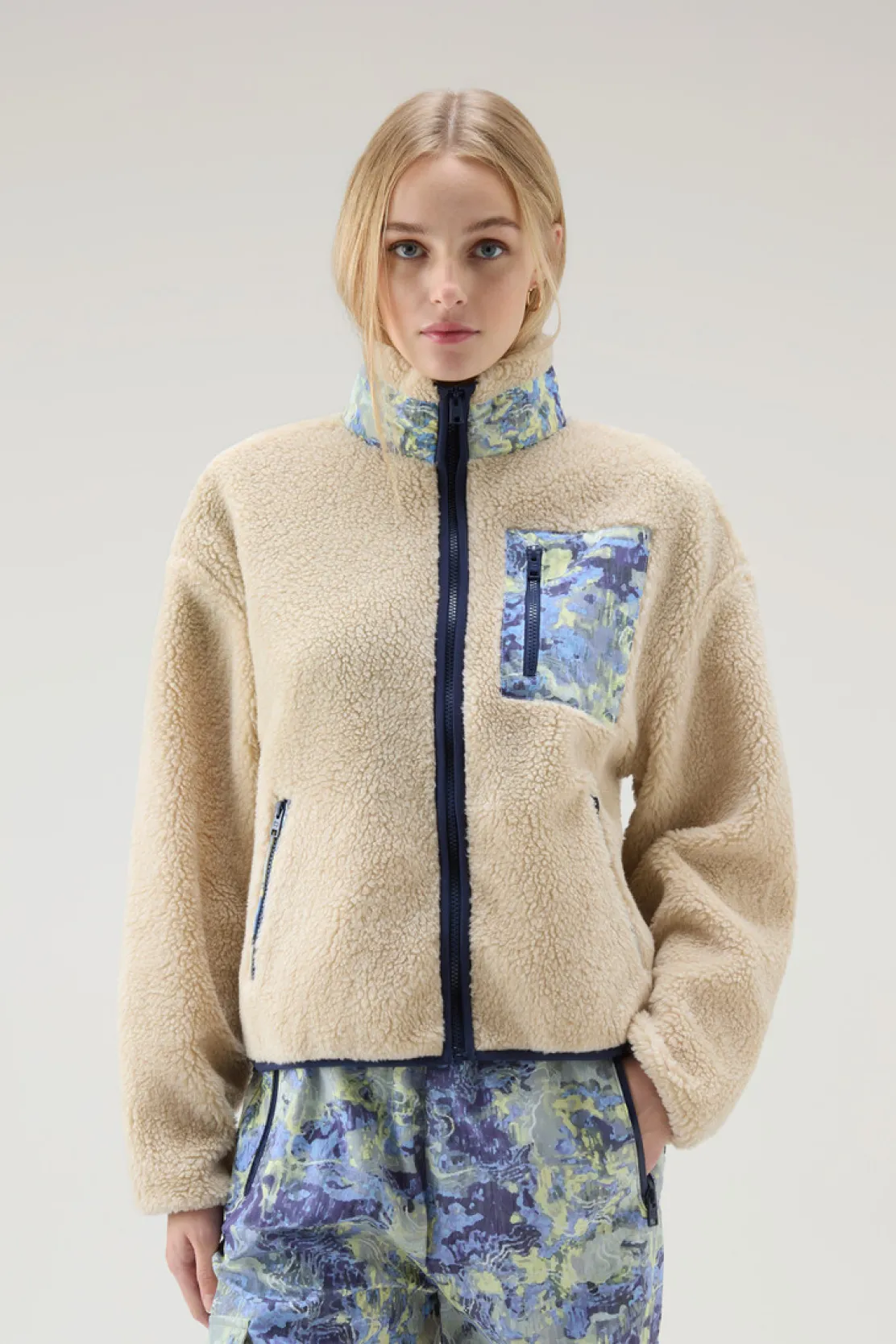 Felpe>Woolrich Felpa In Sherpa A Collo Alto Con Dettagli In CORDURA Light Oak