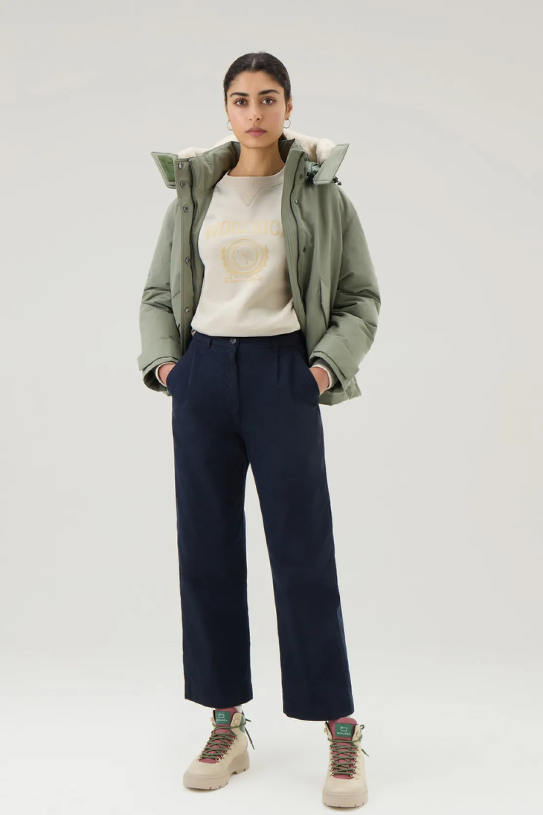 Felpe>Woolrich Felpa Ivy Girocollo In Misto Cotone Milky Cream