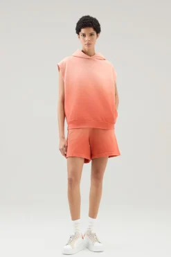 Felpe>Woolrich Felpa Smanicata Con Cappuccio In Puro Cotone Tinta In Capo Coral Sand